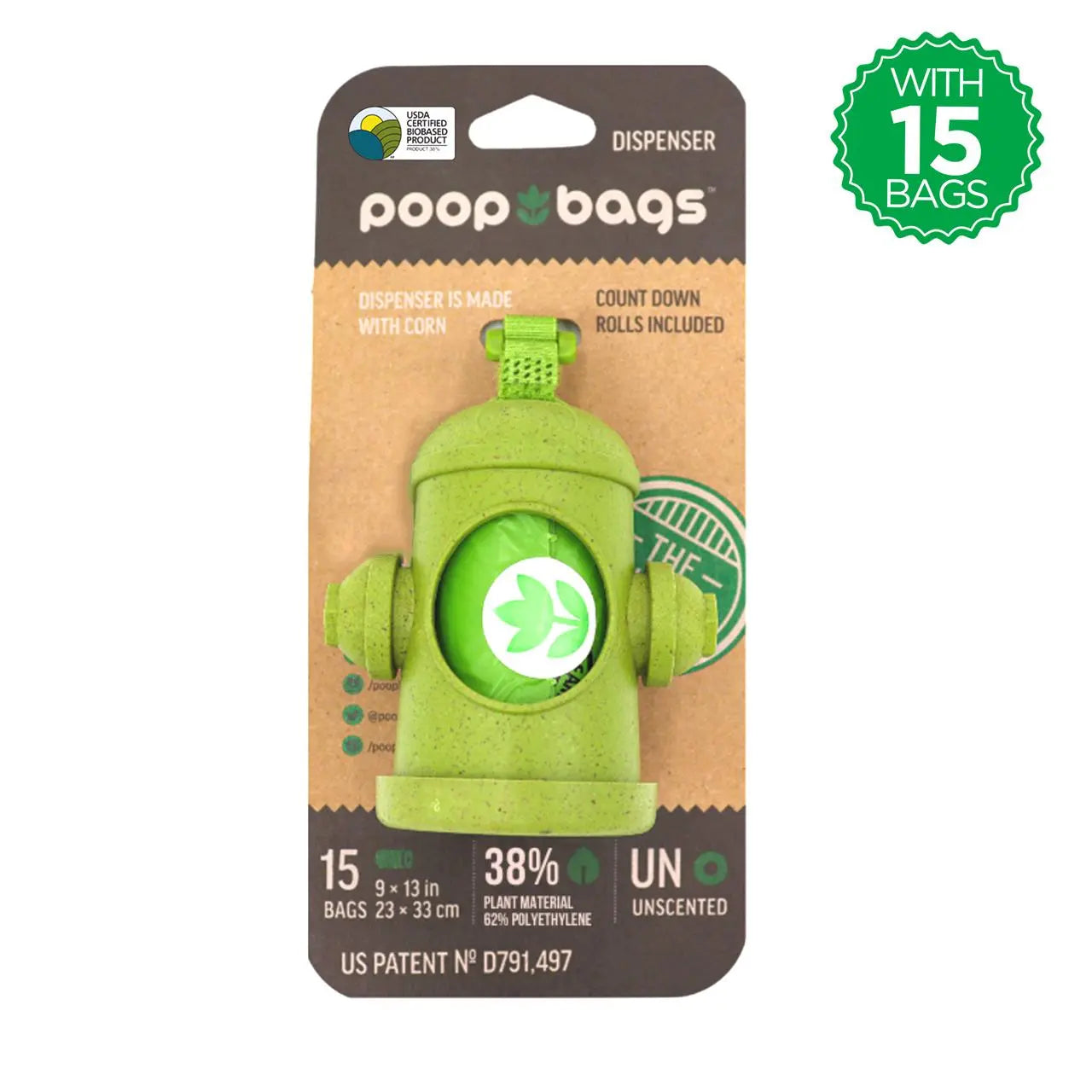 The Original Poop Bags Hydrant Bag Holder Dispenser with 15 Poop Pet Poop Bags Poop Bag