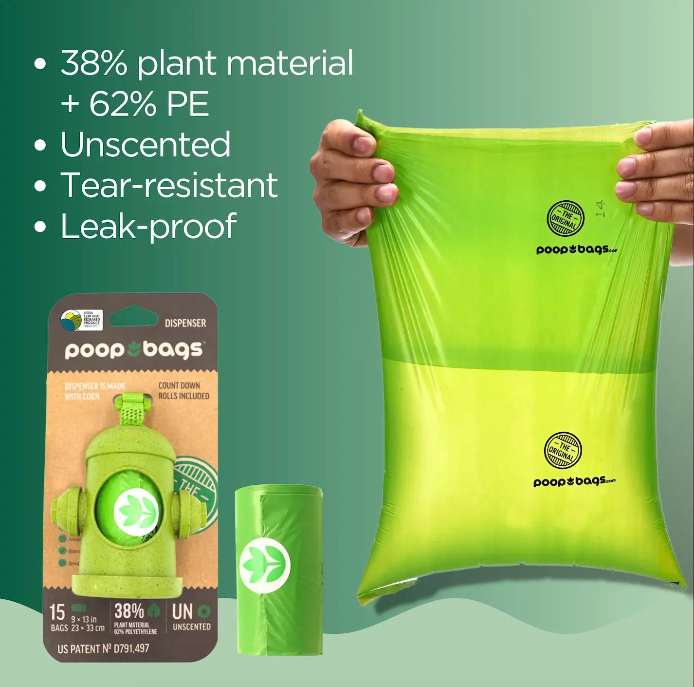 The Original Poop Bags Hydrant Bag Holder Dispenser with 15 Poop Pet Poop Bags Poop Bag