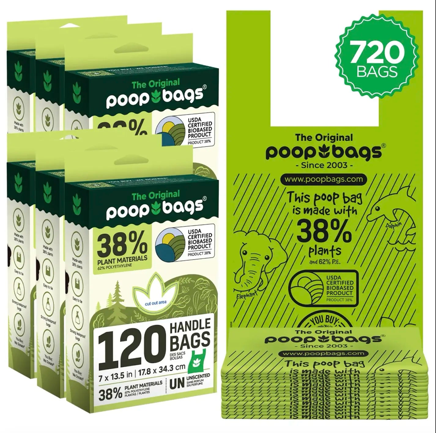 The Original Poop Bags-38% Biobased- 720 Handle Tie Bundle Pet Poop Bags