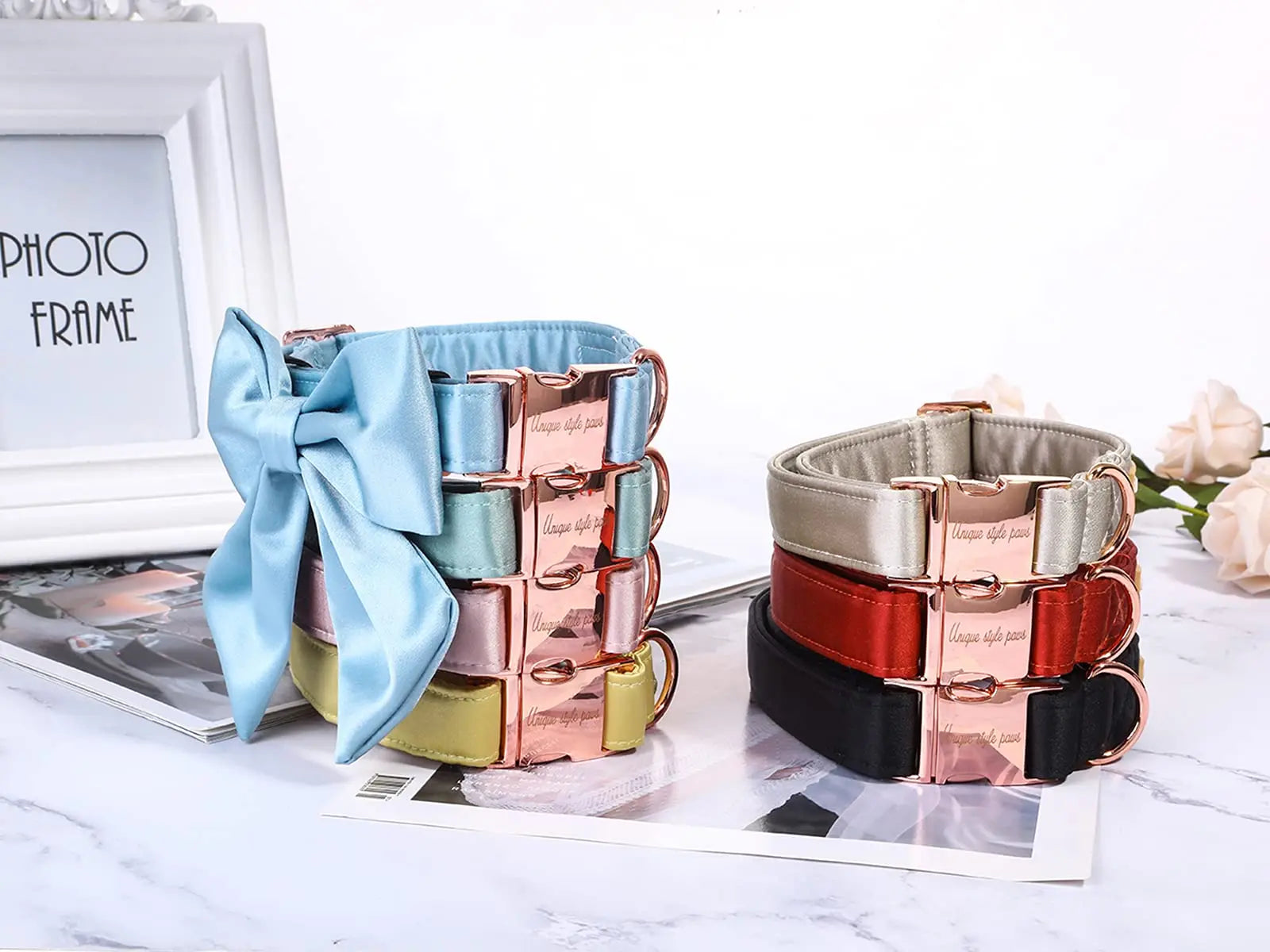 Unique Style Paws Silk Adjustable Durable Dog Collar with Bow Wedding Bowtie Collar for Small to Large Dogs