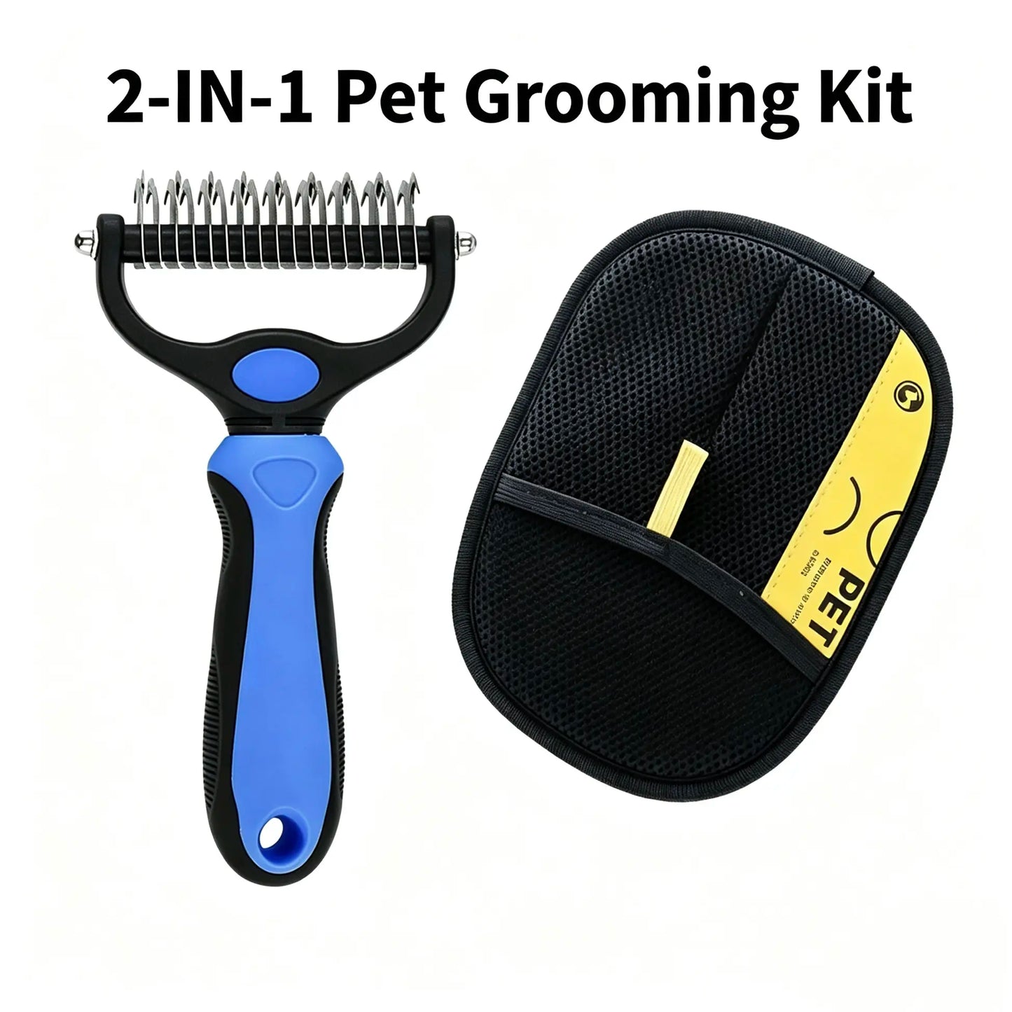 Pet Dematting Undercoat Rake for Long Haired Dogs Cats, Double Sided Deshedding Brush, Pain Free Tangle Remover to Reduce Shedding & Mats, Pet Grooming Tool N2