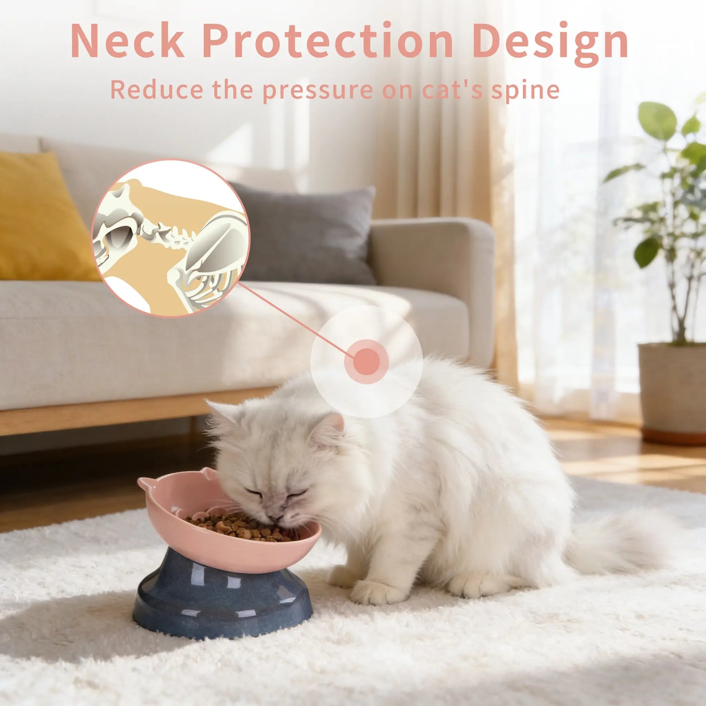 Ceramic Slow Feeder Cat Bowl, Raised Tilted Cat Food Bowl for Fast Eaters, Whisker Friendly Elevated Bowl, Dishwasher Safe for Dry & Wet Food