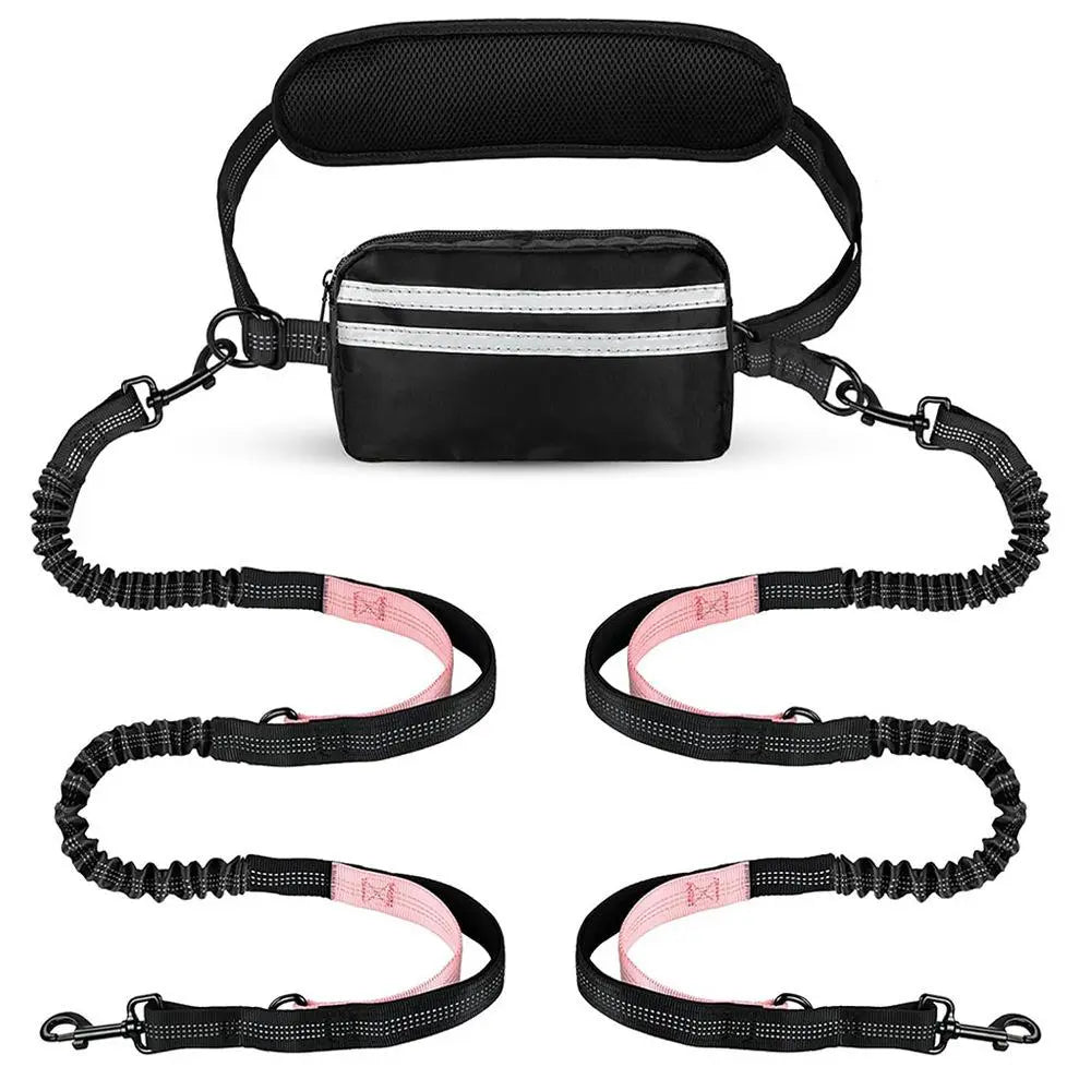 Pipidodo Hands-Free Dual Dog Leash with Waist Bag & Cushioned Pad – Walk Two Dogs with Ease No Tangles No Stress