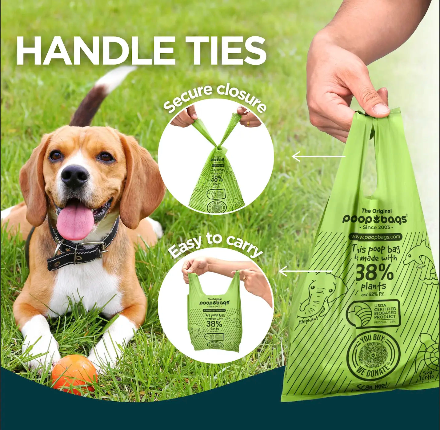 The Original Poop Bags-38% Biobased- 720 Handle Tie Bundle Pet Poop Bags