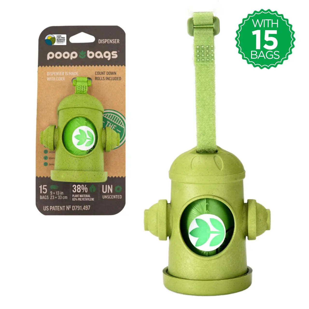 The Original Poop Bags Hydrant Bag Holder Dispenser with 15 Poop Pet Poop Bags Poop Bag