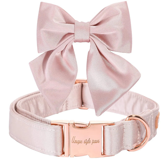 Unique Style Paws Silk Adjustable Durable Dog Collar with Bow Wedding Bowtie Collar for Small to Large Dogs