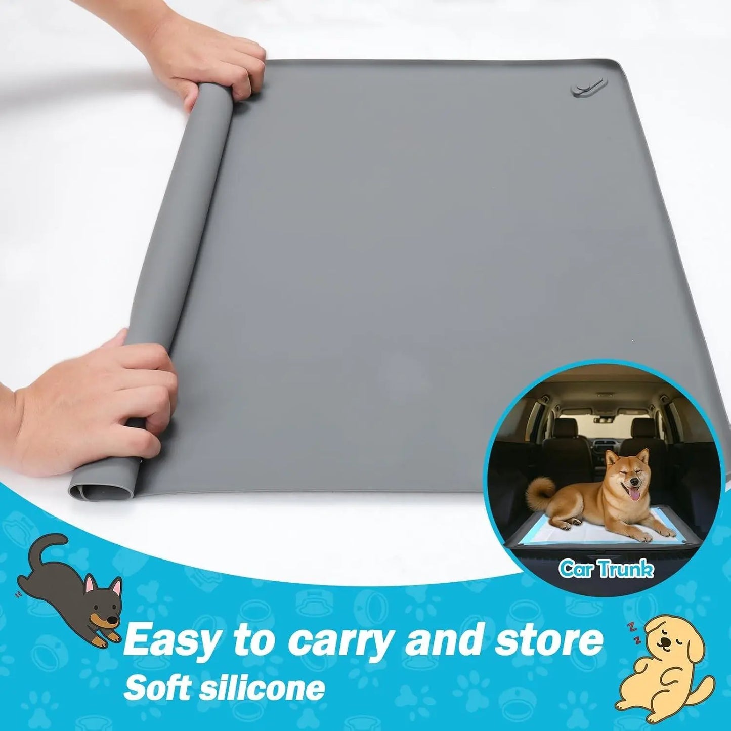Pee Pad Holder for Dogs, Non-Slip Silicone Puppy Potty Training Tray with 4 Magnetic Clips & Leak-Proof Raised Edge, Dog Pee Pad Holder for Home Indoor Floor Protection, Puppy Essentials