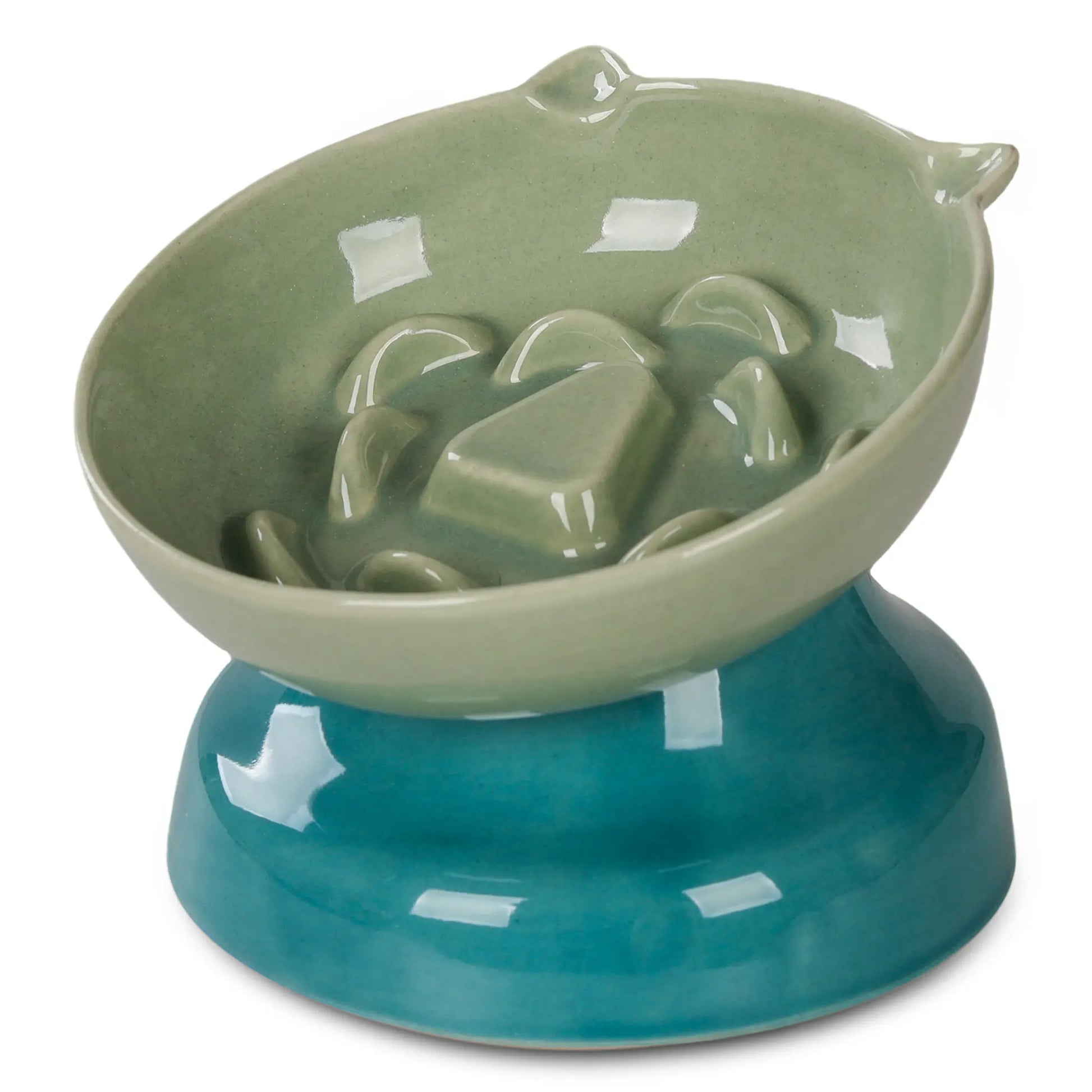 Ceramic Slow Feeder Cat Bowl, Raised Tilted Cat Food Bowl for Fast Eaters, Whisker Friendly Elevated Bowl, Dishwasher Safe for Dry & Wet Food